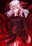  breasts dark_sakura fate/stay_night fate_(series) hair_ribbon large_breasts lavender_hair long_hair matou_sakura red_eyes ribbon solo white_hair yuzuki_karu 