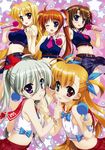  absurdres einhart_stratos fate_testarossa fujima_takuya highres long_hair lyrical_nanoha mahou_shoujo_lyrical_nanoha_vivid microphone multiple_girls scan short_hair side_ponytail takamachi_nanoha vivio yagami_hayate 