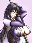  1girl between_breasts black_hair breasts cleavage fasalina gunxsword large_breasts long_hair pole yellow_eyes 