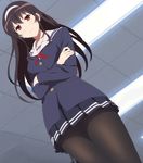  1girl brown_hair headband kasumigaoka_utaha long_hair maroon_eyes pantyhose pleated_skirt saenai_heroine_no_sodatekata school_uniform screencap seifuku serafuku 