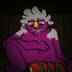 1:1 2024 ambiguous_gender anthro bathroom bodily_fluids bugsnax colored digital_drawing_(artwork) digital_media_(artwork) emetophilia floofty_fizzlebean grumpus hi_res magenta_fur morning_sickness outhouse pregnant pregsnax(artist) public_restroom restroom_stall shaded simple_shading snakification solo_focus vomit vomiting vomiting_on_self young_horses