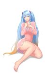  alternate_costume aqua_hair bare_legs barefoot blonde_hair blue_eyes highres league_of_legends long_hair looking_at_viewer multicolored_hair pajamas reirano scrunchie sitting solo sona_buvelle thighs toes twintails two-tone_hair very_long_hair wavy_mouth worried 