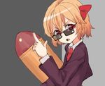  :o alternate_costume blonde_hair fang formal glasses hair_ribbon necktie red_eyes red_neckwear ribbon rumia short_hair suit suit_jacket sunglasses touhou v-shaped_eyebrows yunuki_uta 