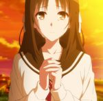  brown_eyes brown_hair highres long_hair saenai_heroine_no_sodatekata school_uniform screencap sunset 