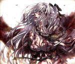  blood blood_stain breasts cleavage drag-on_dragoon drag-on_dragoon_3 flower flower_eyepatch hair_ornament large_breasts long_hair md5_mismatch pink_eyes roukaku17 white_hair zero_(drag-on_dragoon) 