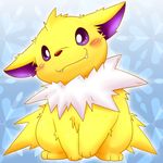  all_fours ambiguous_gender blush canine chest_tuft cute eeveelution fur jolteon looking_at_viewer mammal nintendo pok&eacute;mon purple_eyes red_nose sitting solo teeth tuft unknown_artist video_games yellow_fur 