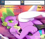  &lt;3 anal anal_penetration anthro askadolesentspikewebcam bulge buttplug clothing cute dragon english_text friendship_is_magic girly green_eyes green_scales grin half-closed_eyes legs_up legwear looking_at_viewer lying male my_little_pony older on_back panties penetration purple_scales scalie sex_toy shorts_down slit_pupils smile solo spike_(mlp) stockings teasing text thigh_highs underwear undressing 