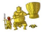 2014 ambiguous_gender anthro armor clothed clothing crossover dark_souls eyes_closed hair hammer latiar nintendo overweight pikachu pok&eacute;mon polearm red_hair size_difference snorlax spear tools video_games weapon 