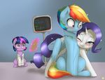  2015 absurd_res blue_eyes blue_fur blush captainpudgemuffin equine female feral friendship_is_magic fur glowing group hair hi_res horn lab_coat levitation magic mammal multicolored_hair my_little_pony one_eye_closed pegasus purple_eyes purple_fur purple_hair rainbow_dash_(mlp) rainbow_hair rarity_(mlp) text twilight_sparkle_(mlp) unicorn white_fur wings 