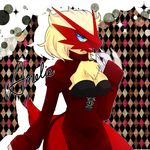  abstract_background amelie_(character) anthro avian bird blaziken blonde_hair blue_eyes breasts chicken cleavage clothed clothing dress eyelashes female hair lemoco lemoco99 nintendo open_mouth pok&eacute;mon short_hair video_games 