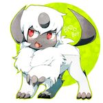  &lt;3 3_toes absol ambiguous_gender black_fur blush canine english_text fur hindpaw looking_at_viewer mammal nintendo open_mouth paws plain_background pok&eacute;mon raised_leg red_eyes solo suggestive text toes tongue tuft unknown_artist video_games white_background white_fur 
