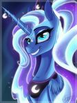  2014 blue_eyes blue_hair chain crown equine eyeshadow female friendship_is_magic glowing hair horn jewelry makeup mammal my_little_pony necklace portrait princess_luna_(mlp) sevenada solo sparkles winged_unicorn wings 