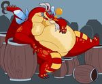  2015 3_toes anthro barrel beard belly big_belly bubble chubby claws dragon drunk facial_hair goatee korak_sinatra male overweight scalie sharp_teeth solo teeth the_legend_of_zelda toes valoo video_games wind_waker wings yellow_eyes 