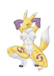  abs armpits bandai black_sclera blue_eyes breasts canine digimon female fox looking_at_viewer mammal nipples pink_nipples pussy raised_arm reiner55 renamon solo thick_thighs 