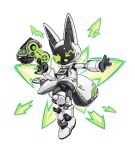 2024 anthro biped canid canine fox green_eyes green_mouth gun hi_res holding_gun holding_object holding_ranged_weapon holding_weapon looking_at_viewer lordyanyu male mammal ranged_weapon robot_anthro science_fiction solo weapon white_body