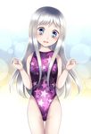  ano_hi_mita_hana_no_namae_wo_bokutachi_wa_mada_shiranai. blue_eyes competition_swimsuit honma_meiko long_hair one-piece_swimsuit pow_(ameri) silver_hair standing star star_print swimsuit 