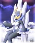  2013 anthro aurora black_skin blue_skin breasts chair crown empoleon female gem ice latiar night nintendo nude pok&eacute;mon pok&eacute;morph sitting star throne video_games water white_skin yellow_eyes 