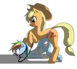  anal anal_penetration applejack_(mlp) bdsm blonde_hair blood blue_eyes blue_fur cutie_mark dildo doktor_d duo equine female forced friendship_is_magic fur green_eyes hair hat horse lesbian mammal multicolored_hair my_little_pony open_mouth orange_fur penetration plain_background pony rainbow_dash_(mlp) rainbow_hair rape rope sex sex_toy strapon surprise_buttsex sweat teeth tongue tongue_out white_background wide_eyed 