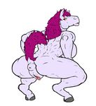  anthro anus b-dorai big_breasts blush breasts butt clitoral_winking clitoris crossgender dragon_quest equine female hair hooves kon_the_knight looking_back mammal muscles muscular_female puffy_anus purple_hair pussy raised_tail red_eyes scales solo 