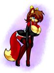  anthro big_breasts blue_eyes breasts brown_hair butt canine cleavage clothed clothing female fiona_fox fox hair high_heels huge_breasts lips maid_uniform mammal norithics purple_lips sega solo sonic_(series) 