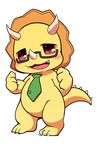  amagi_brilliant_park ambiguous_gender anthro chibi cute cute_fangs dinosaur eyewear glasses horn m@rt necktie open_mouth scalie solo standing triceratops triken 