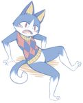  animal_crossing anthro blue_fur bottomless cat clothed clothing featureless_crotch feline fur half-dressed male mammal nintendo open_mouth partially_clothed reality_undoer red_eyes slit_pupils solo sweater video_games 