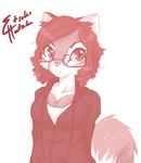  cat cleavage clothed clothing etsuko-hatake eyewear feline female glasses looking_at_viewer mammal solo 