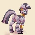  2015 anus blue_eyes blush butt ear_piercing equine female feral friendship_is_magic mammal mohawk my_little_pony one_eye_closed piercing pussy solo zazush-una zebra zecora_(mlp) 