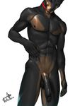  balls big_penis canine collar doberman dog flaccid franubis looking_at_viewer male mammal nipples nude penis plain_background solo standing vein white_background 