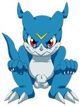  alpha_channel balls bandai cell_shaded crouching cute_fangs darthglacier digimon digital_media_(artwork) grin hands_on_knees looking_at_viewer male plain_background rape_face scalie sheath solo transparent_background veemon 