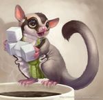  2015 ambiguous_gender apron big_eyes coffee cute mammal marsupial silverfox5213 solo sugar sugar_glider 
