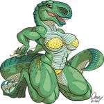  2015 alpha_channel anthro anthrofied big_breasts bikini breasts claws cleavage clothed clothing dinosaur fangs female kneeling lips lipstick muscles muscular_female nail_polish nipple_bulge omny87 plain_background red_eyes sharp_teeth slit_pupils solo swimsuit teeth transparent_background tyrannosaurus_rex 
