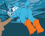  anthro anus balls blue_fur butt didiholiday_(artist) duo faceless_male feline fur gumball_watterson human male mammal penis solo_focus the_amazing_world_of_gumball underwater water young 