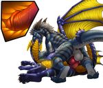  2015 anal anal_penetration anthro anus backsack balls blue_scales blush danza danza_(character) dragon duke_(duke-jarnunvosk) duo eyes_closed from_behind gay glowing glowing_penis hindpaw horn internal kissing knot male paws penetration penis plain_background purple_scales rear_view scalie spread_wings white_background wings 