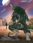  4_toes 5_fingers acacia_tree anthro anthrofied artist_name athletic athletic_male barefoot biceps black_pawpads blue_ear_ring broken_chain butt canid canine canis chain claws clothing cloud cuff_(restraint) deltoids digitigrade dipstick_tail dirt ear_piercing ear_ring ears_back eyes_closed fangs feet fingers fluffy fluffy_tail full_moon fur grass green_body green_clothing green_fur green_hair green_shirt green_tail green_topwear green_tunic hair head_markings howl howling_at_the_moon light link_(wolf_form) male mammal markings moon moonlight mountain muscular muscular_male mythological_canine mythological_creature mythology neck_tuft nintendo nude open_mouth outdoor_nudity outside pawpads piercing pivoted_ears plant raised_head restraints ring_piercing rock savanna shackles shirt sky solo star starry_sky step_pose tail tail_markings teeth text the_legend_of_zelda toe_claws toes tongue topwear torn_clothing torn_shirt torn_topwear tree tuft tunic twilight_princess url watermark werecanid werecanine werecreature werewolf whisker_spots white_arms white_legs white_tail_tip wolf zephyxus 