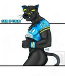  2014 anthro blue_eyes bottomless clothed clothing feline half-dressed jersey male mammal mascot nfl panther rcc2002 sir_purr solo wristband 
