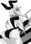  &lt;3 2015 aditimalal animal_ears anthro bent_over butt canine cat_ears clothed clothing feline female hair hand_on_butt karen lagomorph long_hair looking_at_viewer looking_back luna mammal markings melodyrose monochrome playboy rabbit rabbit_ears rear_view solo werecat wolf 