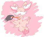  bigger_version_at_the_source disembodied_hand duo eyes_closed female fennekin feral fur kemono nintendo open_mouth pok&eacute;mon pussy sd_(artist) solo_focus stick tickling video_games yellow_fur 