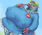  anthro avian big_breasts bigger_version_at_the_source bird blush breasts female fur green_fur kemono nipples overweight pidgeon red_eyes solo unknown_artist yellow_sclera 