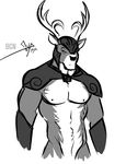  anthro antlers armor bgn cervine clothed clothing deer half-dressed horn male mammal muscles solo topless 