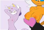 anthro areola bat big_breasts black_bodysuit black_clothing black_skinsuit blaze_the_cat blue_eyeshadow bodysuit border breast_envy breasts clothing domestic_cat duo envy eyelashes eyes_closed eyeshadow felid feline felis female forehead_gem fur furrgroup gem hands_behind_head hi_res makeup mammal navel nipples nude orange_areola orange_body orange_fur orange_nipples pink_areola pink_nipples purple_background purple_body purple_fur rouge_the_bat sega simple_background skinsuit small_breasts smile sonic_the_hedgehog_(series) tight_clothing towel undressing white_body white_border white_fur yellow_eyes