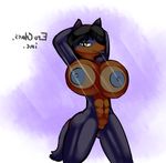  2015 abs anthro areola big_breasts black_hair blue_nipples breast_squish breasts canine dog english_text erect_nipples female glass hair huge_breasts lips looking_at_viewer mammal navel nipples norithics nude pussy raised_arm rottweiler smile solo text yellow_eyes 