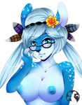  2015 anthro blue_nipples breasts cervine cyan_eyes deer female looking_at_viewer lunarii mammal nipples smile solo 