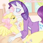  anthro bed big_breasts blush breasts clothed clothing cutie_mark duo equine eyes_closed female fluttershy_(mlp) friendship_is_magic fur hair half-closed_eyes half-dressed horse kissing lesbian lying mammal mistressmunchies my_little_pony nipples on_back pink_hair pony purple_hair rarity_(mlp) suckling window 