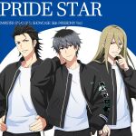  3boys black_hair black_jacket blonde_hair blue_eyes fingernails green_eyes grey_eyes hair_between_eyes hand_in_pocket hands_on_own_hips heterochromia highres idolmaster idolmaster_side-m jacket koron_chris kurono_genbu long_hair long_sleeves looking_at_viewer male_focus mole mole_under_eye multiple_boys official_art open_clothes open_jacket shirt takajo_kyoji white_shirt 