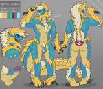  2014 anthro balls blue_eyes blue_scales capcom claws erection fanged_wyvern fur hair looking_at_viewer male model_sheet monster_hunter nubs nude penis plain_background solo thick_tail video_games zinogre 