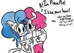  anthro blue_hair breasts crossover darkstalkers duo equine felicia_(darkstalkers) female feral friendship_is_magic hair horse mammal my_little_pony pink_hair pinkie_pie_(mlp) pony rustydooks text video_games 