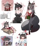  2girls ? alternate_costume animal_ears antlers bag bare_shoulders black_bag black_dress black_footwear black_hair black_jacket black_kimono black_sailor_collar blue_archive blue_pajamas blue_shirt blush box breasts closed_mouth completely_nude cosplay covering_own_eyes crying deer_antlers dress embarrassed floral_print fox_ears fox_girl fox_tail fur_trim gift_wrapping hair_between_eyes hair_bun hair_ribbon hand_on_own_hip hand_over_another&#039;s_hand handbag heart highres holding holding_box horns implied_sex in_box in_container jacket japanese_clothes kimono large_breasts long_hair looking_at_viewer looking_down multiple_girls nude open_mouth own_hands_together pajamas red_dress red_ribbon red_scarf ribbon sailor_collar santa_costume santa_dress scarf scarf_over_mouth shaded_face shirt short_dress sidelocks smile smsm516 steam tail tears wakamo_(blue_archive) white_ribbon wiping_tears yellow_eyes yuuka_(blue_archive) yuuka_(blue_archive)_(cosplay) yuuka_(pajamas)_(blue_archive) 