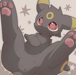  3_toes ambiguous_gender anus black_fur black_nose blush butt canine eeveelution featureless_crotch fur kururi_itachi looking_at_viewer lying mammal nintendo on_back open_mouth pawpads paws pok&eacute;mon presenting presenting_hindquarters red_eyes solo spreading star toes umbreon video_games 