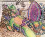  &aelig;veirra ball_gag camera dragon experiment feather gag hypnosis male mind_control penis ring scalie solo tickling torture traditional_media_(artwork) 